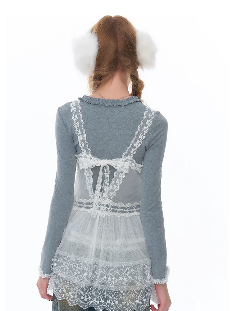 Mesh Sheer Lace Bottom Dress【s0000011503】