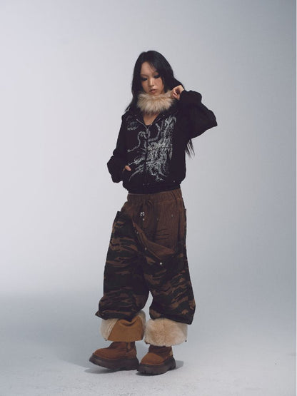 Printed Sweatshirt Studded Hoodie【s0000011232】