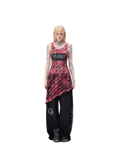 Riveted Applique Mesh Irregular Dress【s0000017715】