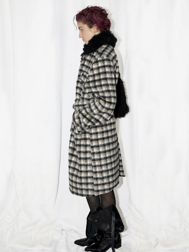 Wool Scarf Plaid Coat [S0000010945]