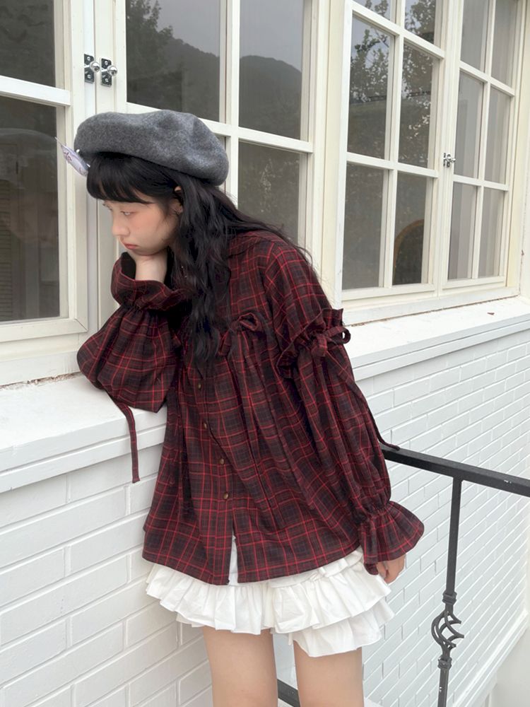 Bubble Sleeve Loose Long Sleeve Shirt [S0000010888]