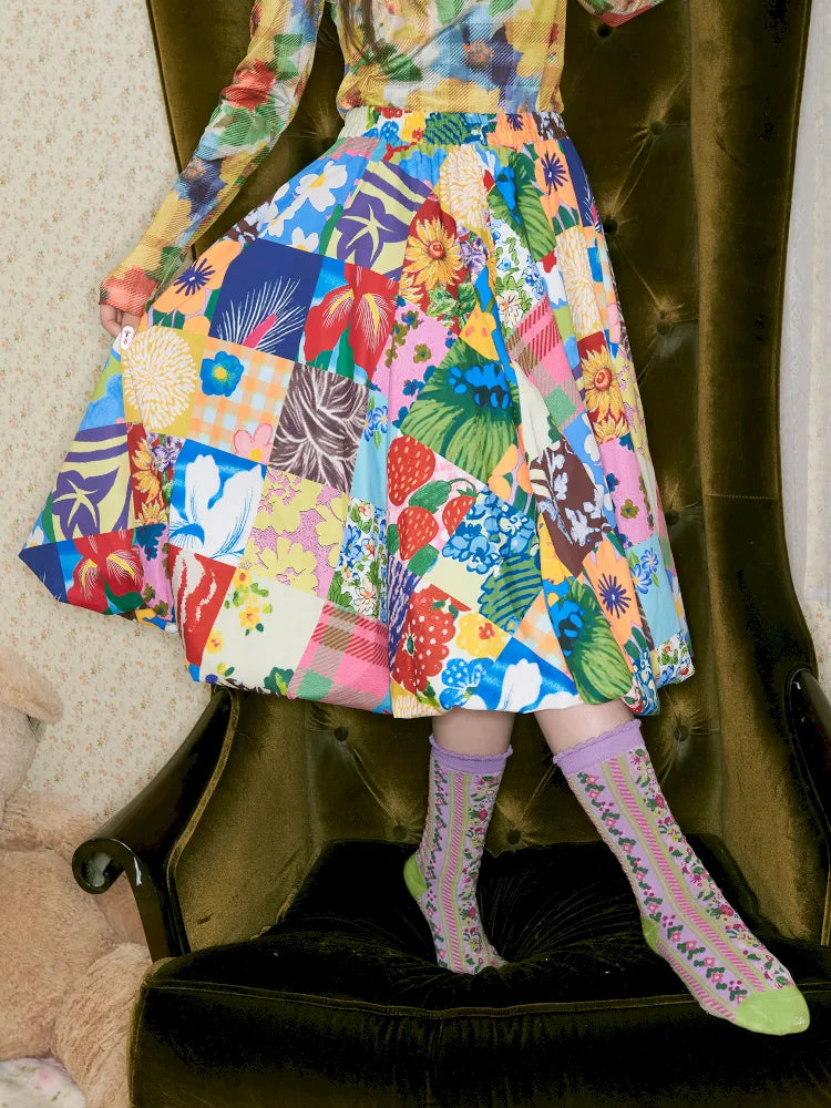 Patchwork Floral Print Skirt【s0000014148】