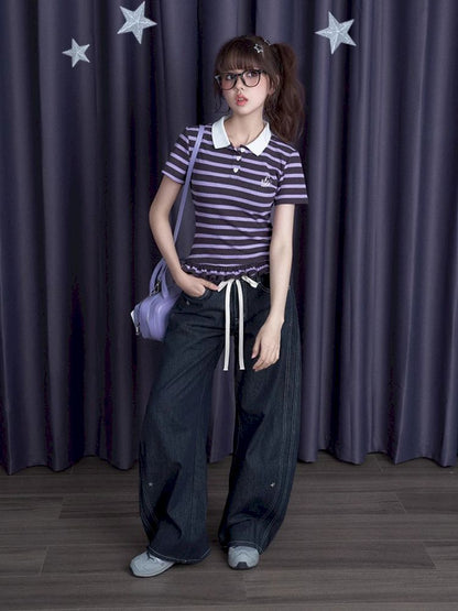 Stripe Short Sleeve Polo Top【s0000012075】