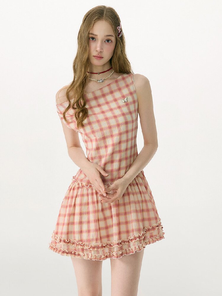 Girly Plaid Swing Collar Dress【s0000017155】