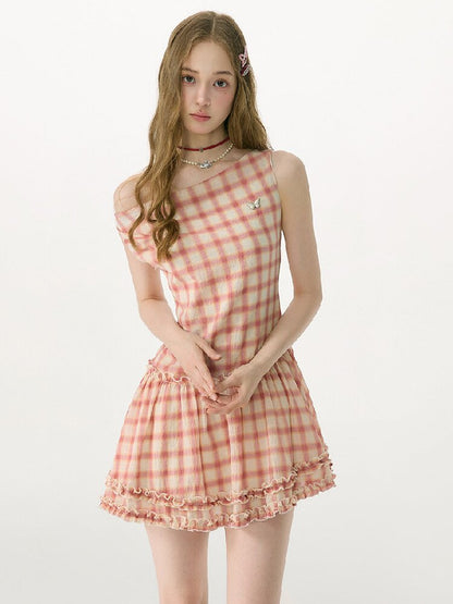 Girly Plaid Swing Collar Dress【s0000017155】