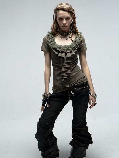 Multi-layer Lace Ruffle Slim T【s0000012213】