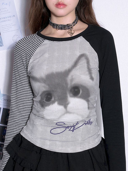 Long Sleeve Polka Dot Cat Printed T-Shirt【s0000011665】