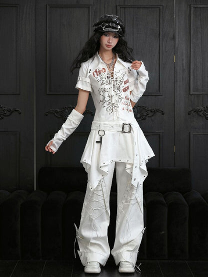 Irregular Lace Up Printed Dress【s0000018175】