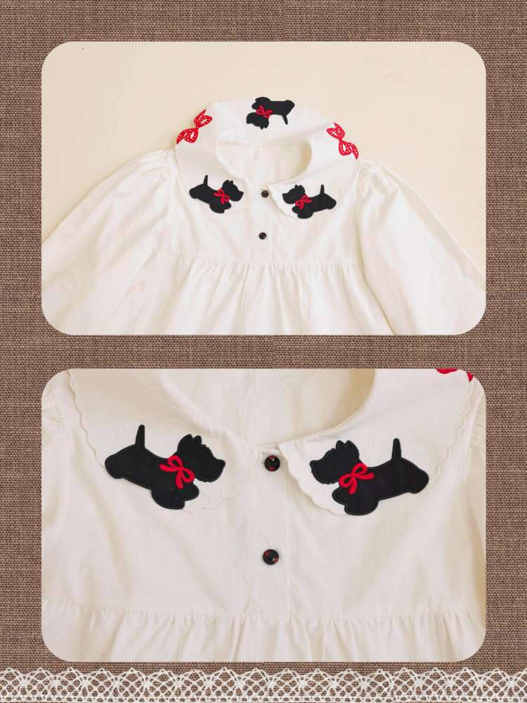 Puppy Bow Embroidery Lace Shirt【s0000015099】
