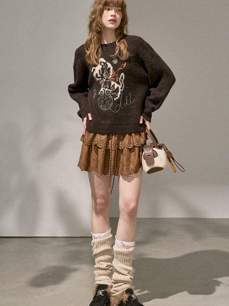 Playful Kitten Round Neck Long Sleeve Sweater【s0000014402】