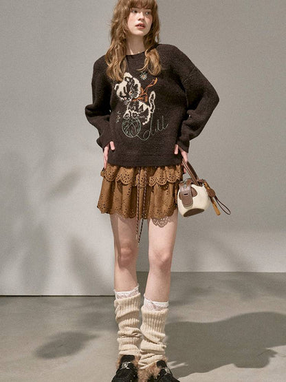 Playful Kitten Round Neck Long Sleeve Sweater【s0000014402】