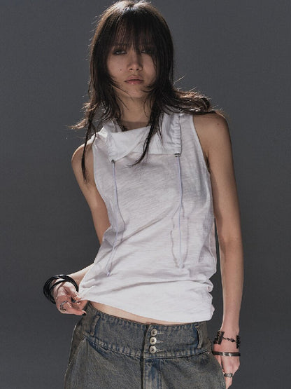Drawstring Texture Sleeveless Vest【s0000016244】
