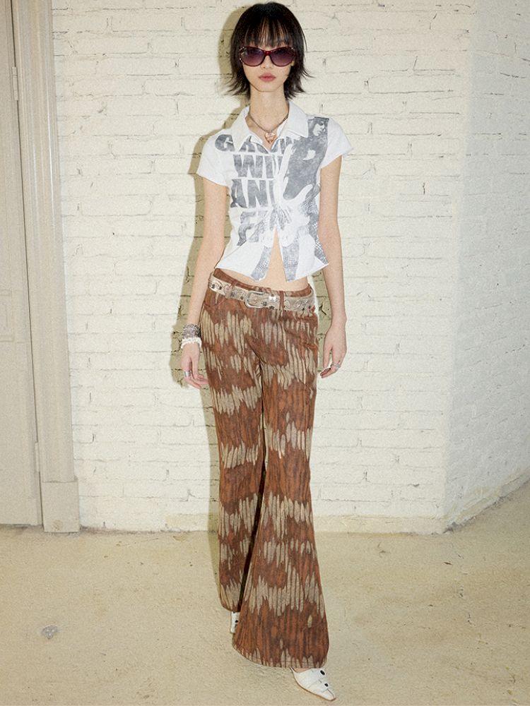 Retro Printed Bell-Bottom Pants【s0000012952】