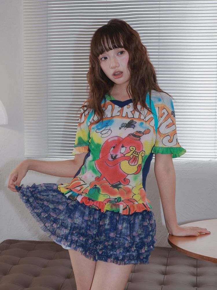 Colorful quirky heart-print T-shirt【s0000012824】