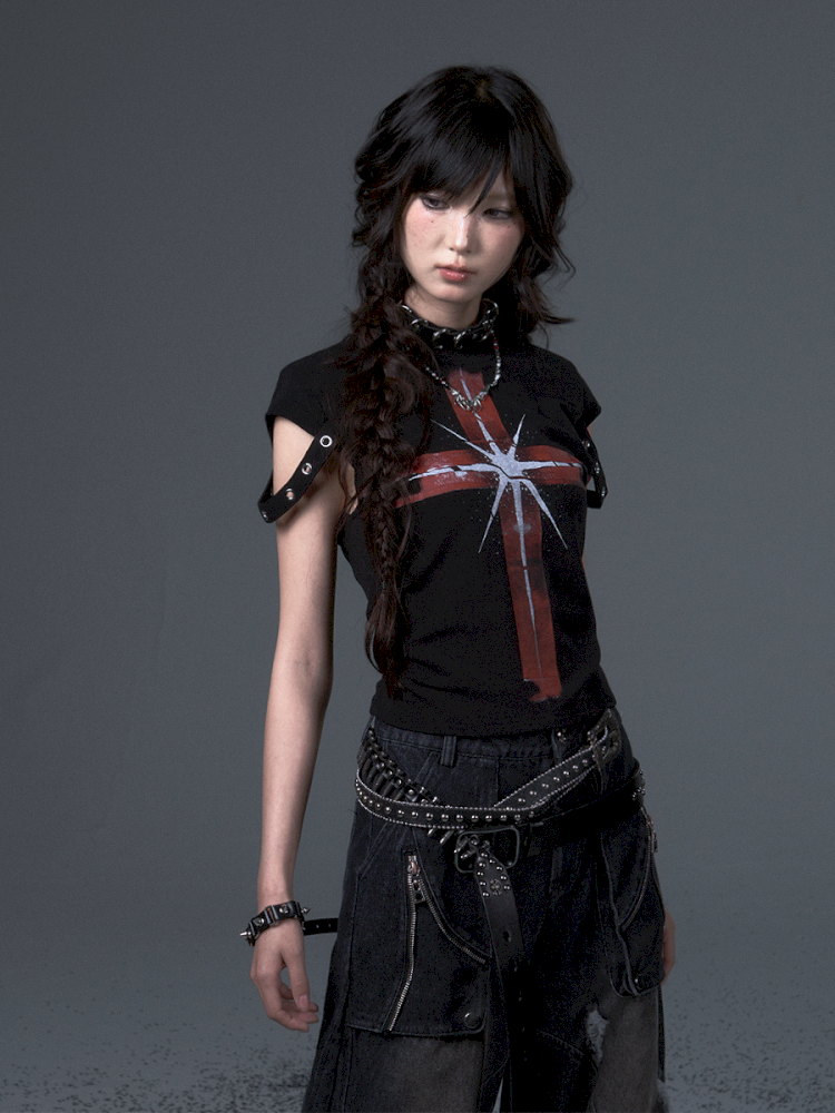 Punk Positive Shoulder Short Sleeve t-shirt【s0000012343】