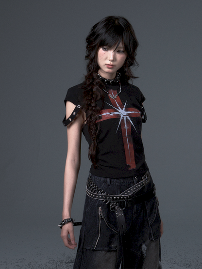 Punk Positive Shoulder Short Sleeve t-shirt【s0000012343】