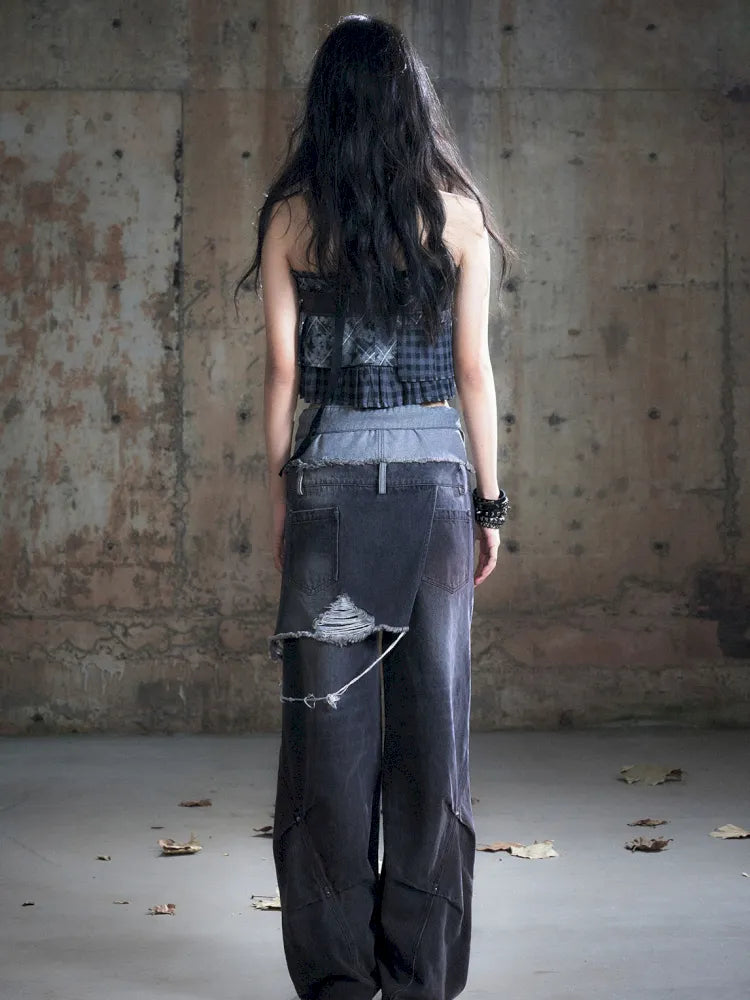 Distressed Wide-Leg Jeans【s0000013958】