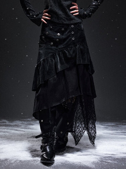 Dark Court Suede Patchwork Skirt【s0000019295】
