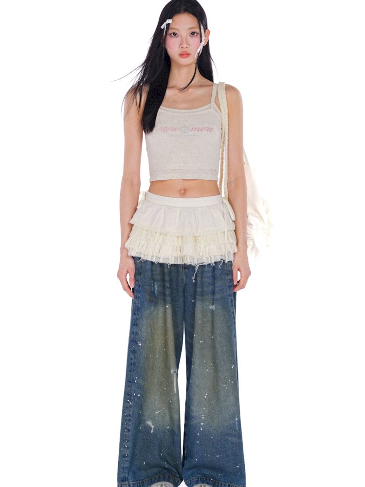 Bow tie Hundred folding white super short skirt【s0000008593】