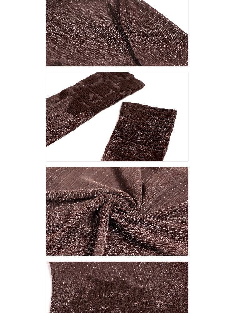 Jacquard Sheer Mesh Crew Neck T-Shirt【s0000016293】