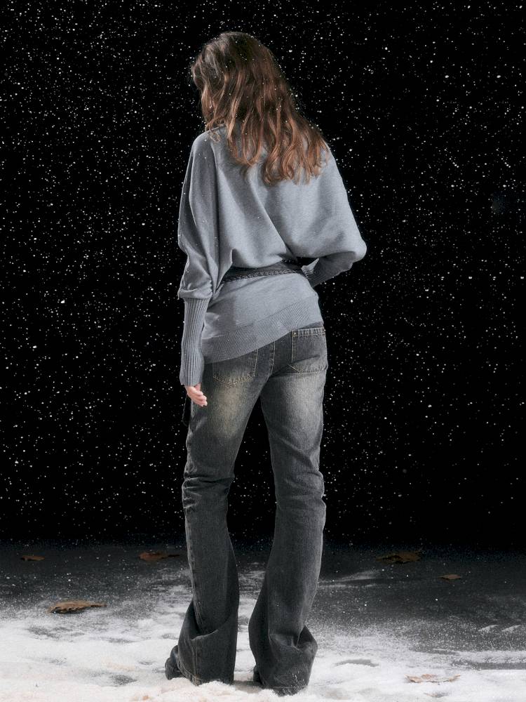 Leather-Trimmed Patchwork Pleated Jeans【s0000014424】