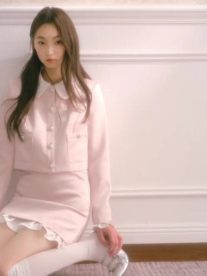 Doll Collar Short Jacket Flounce-Hem Bodycon Skirt【s0000014334】