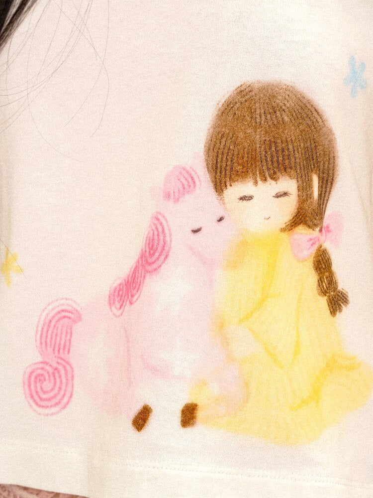 Girls Horse Print Short Sleeve T-shirt【s0000016102】