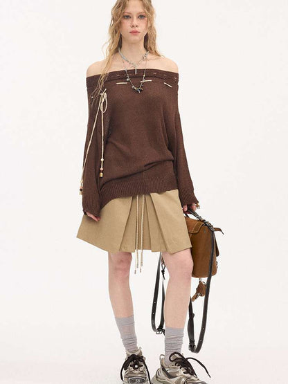 Slanted Strap Smock Knit Sweater【s0000015409】