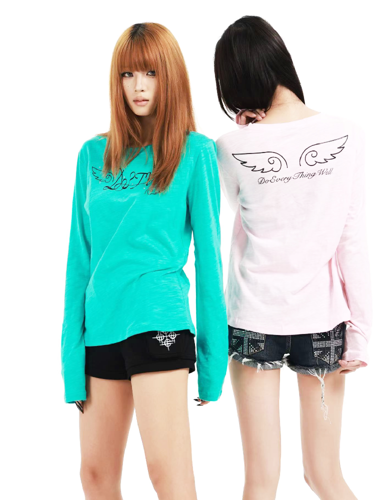 Angel Slogan Cotton Long-Sleeve T【s0000018356】