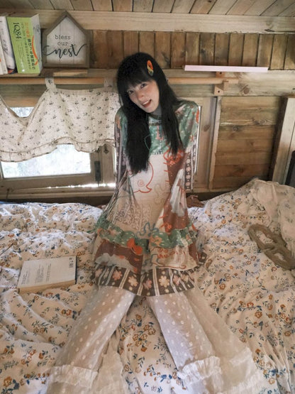 Color block print loose cake skirt【s0000012771】