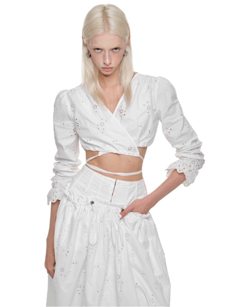 Hollow Jacquard Ultra Short Blouse【s0000011624】