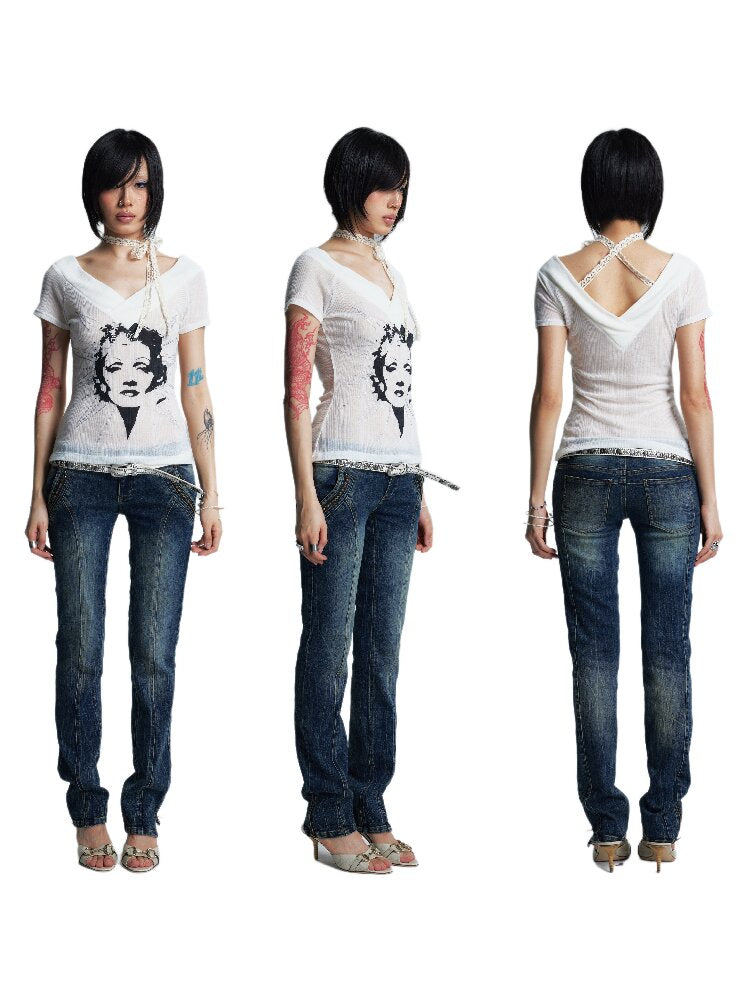 Thin Slim Large V Neck One Shoulder T【s0000017009】