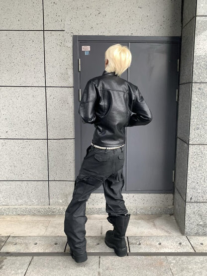 Armor Stand Collar Leather Zip Jacket【s0000018199】