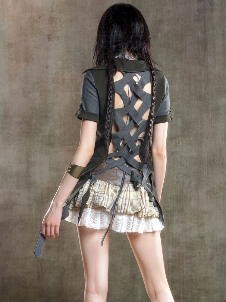 Lapel Short Sleeve Backless t-shirt【s0000012646】