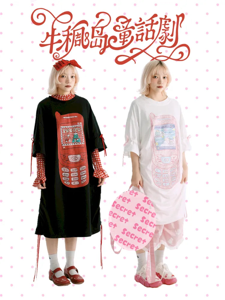 Original Pattern Drawstring Convertible T-Shirt Dress【s0000013932】