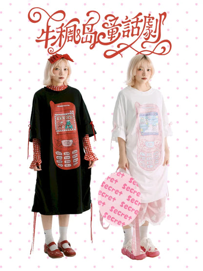 Original Pattern Drawstring Convertible T-Shirt Dress【s0000013932】
