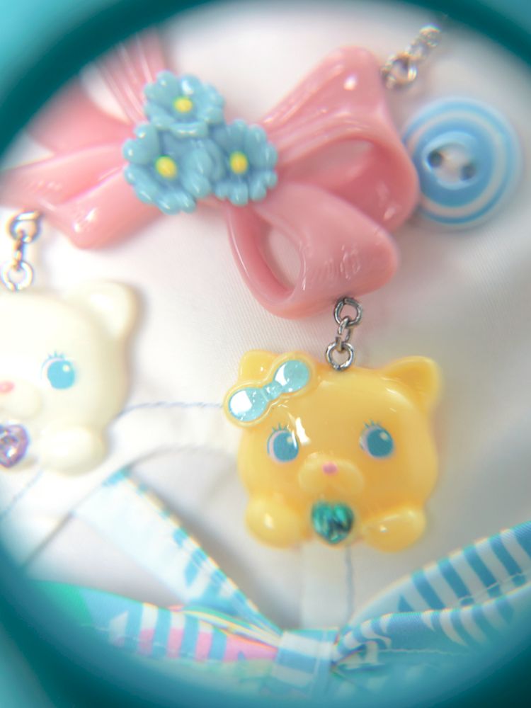 BOW CAT RESIN COLORFUL BEADS NECKLACE [S0000009062]