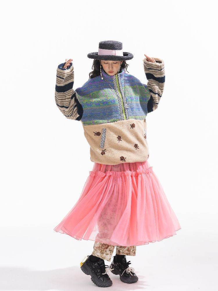 패치 워크 Lambswool 두꺼운 느슨한 재킷 [S0000011310]