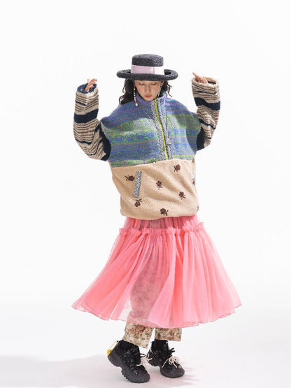 패치 워크 Lambswool 두꺼운 느슨한 재킷 [S0000011310]