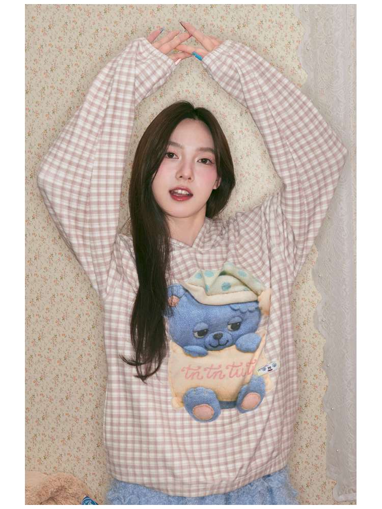 Sleep Bear Suede Hooded Sweatshirt【s0000014509】