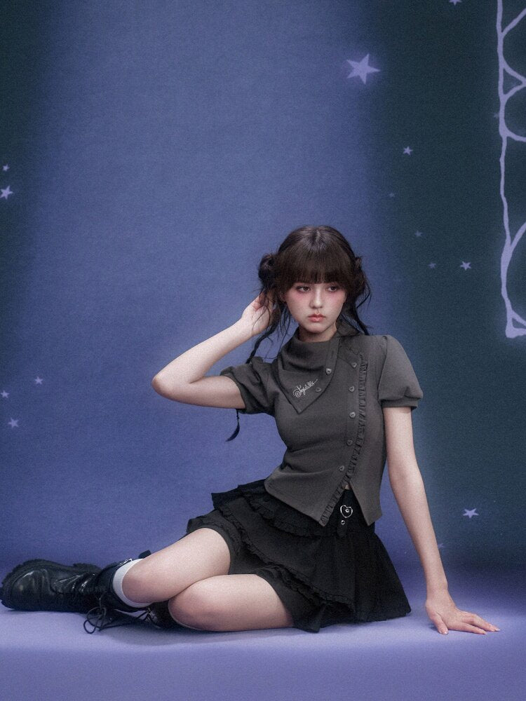 Diagonal Placket Stacked T-shirt【s0000015762】