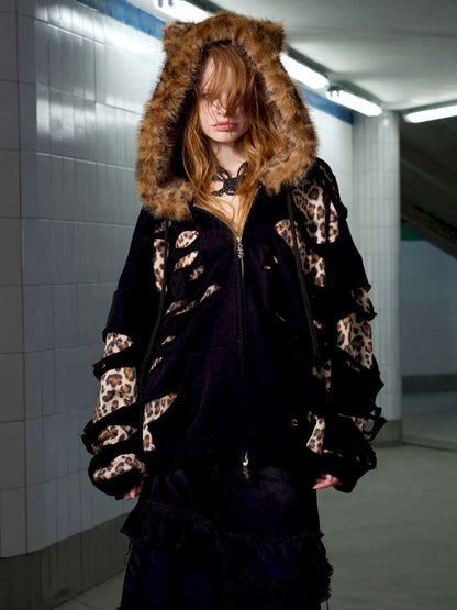 Leopard Print Rip Double Sweatshirt【s0000014646】