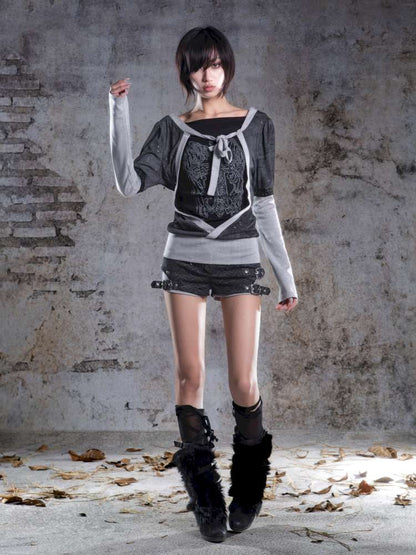 High-Stretch Printed Rhinestone Knit Top【s0000014490】