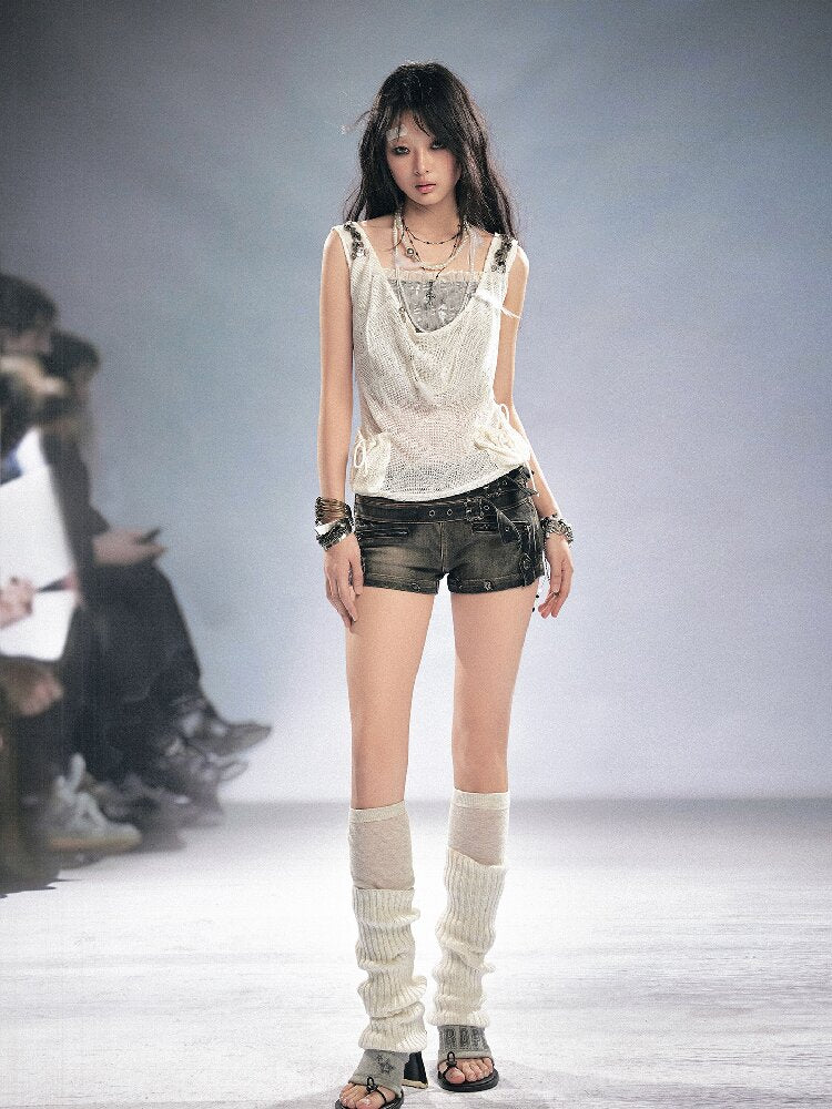 Sequin Studded Checkered Vest【s0000016216】