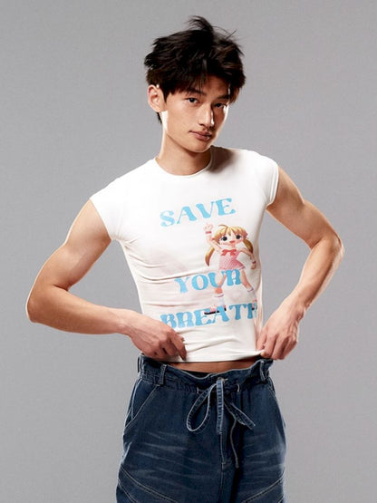 "Save it" Glitter Print T-Shirt [S0000008995]