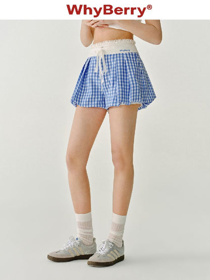 A-Line Shorts Peplum Plaid Pants【s0000011968】