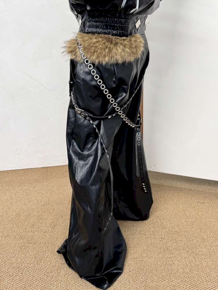 Faux Fur Belted Leather Pants【s0000014535】