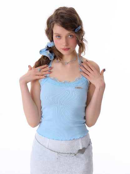 Lace Knit Hanging Neck Vest Camisole【s0000011678】