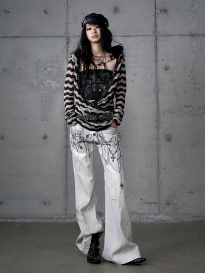 Denim Distressed Wide-Leg Pants【s0000013949】