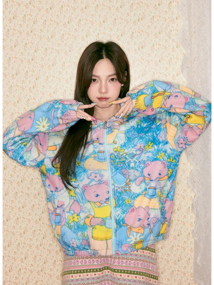 Bear Print Hooded Fleece Jacket【s0000014150】